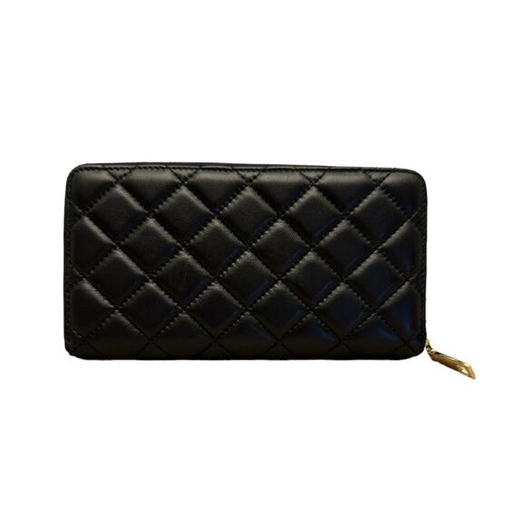 *NWOT PEONY SUPREME Wallet Luxury Black Quilted Leather Wallet Clutch Full Zip - Picture 2 of 7